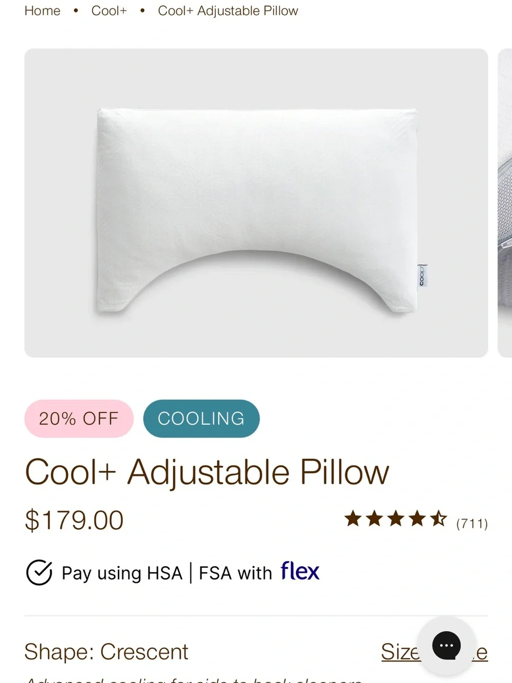Cool+ Adjustable Crescent Pillow — White